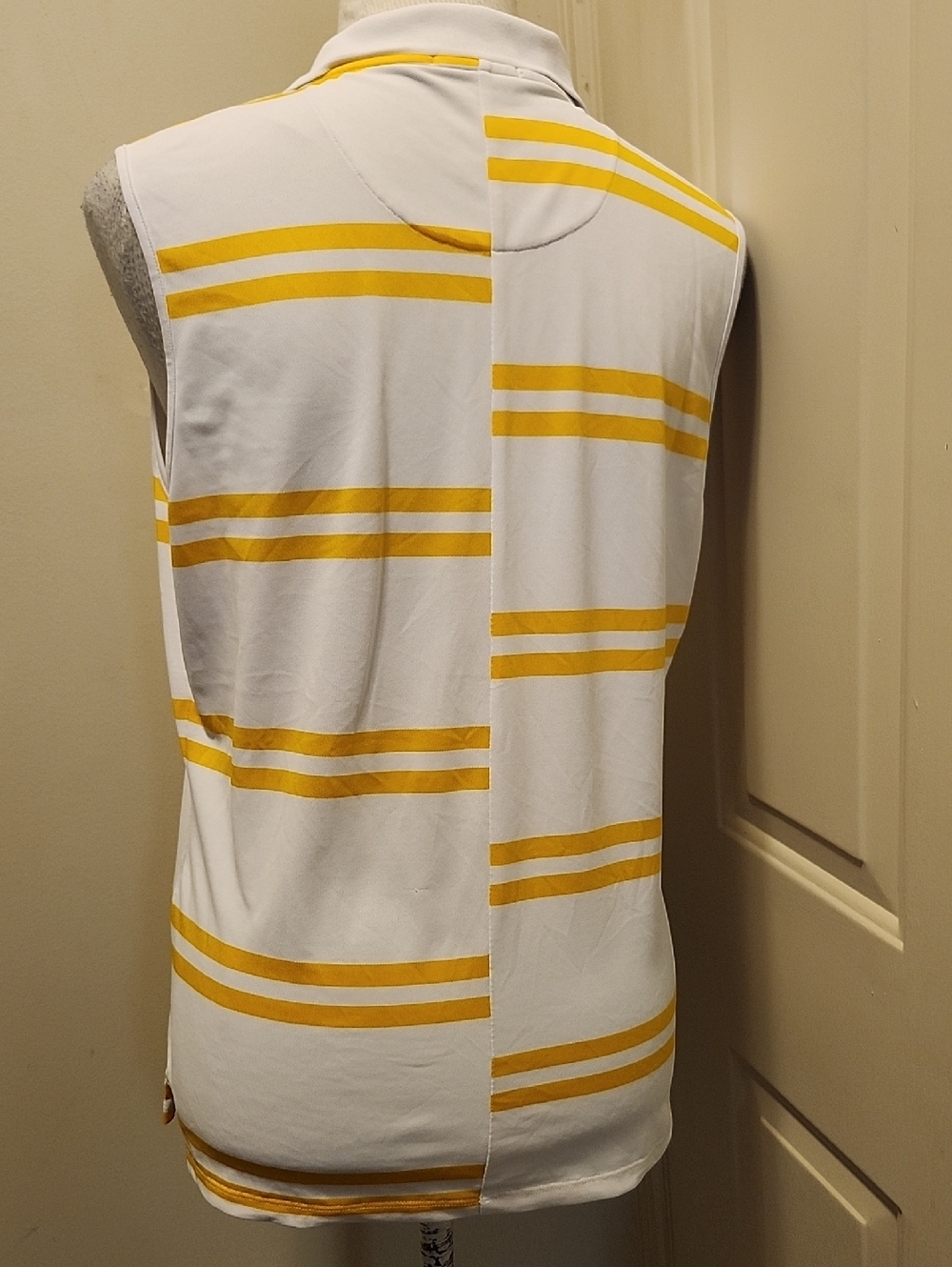 G/FORE Women's Sleeveless Polo Large White and Yellow Stripe Golf - Picture 3 of 8